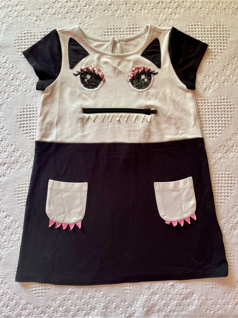 H&M Monster Face Kids Dress for Halloween, Pink Accents Glitter & Hidden Pocket!